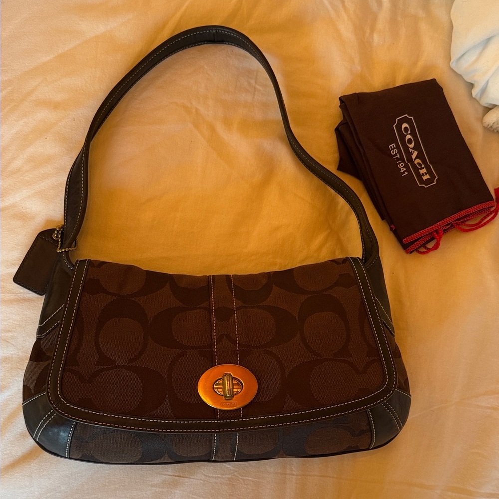 Coach Dark Brown Signature Shoulder Bag